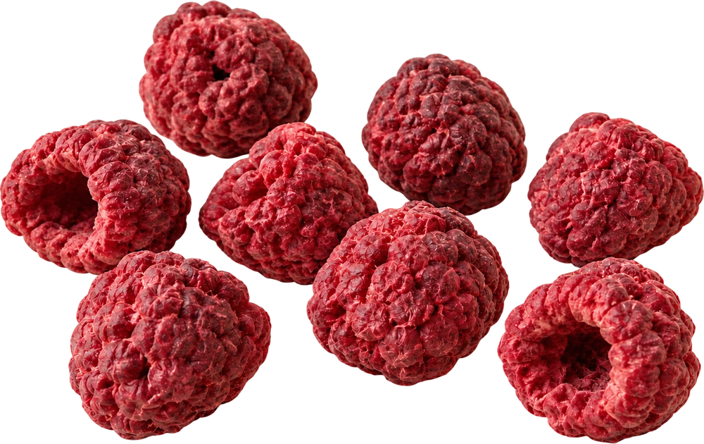 Whole-form freeze-dried raspberries